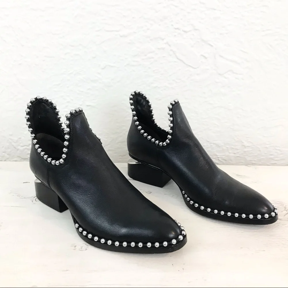 Alexander Wang Leather Kori Cutout Studded Boots Booties 35 5 Black - Picture 6 of 11